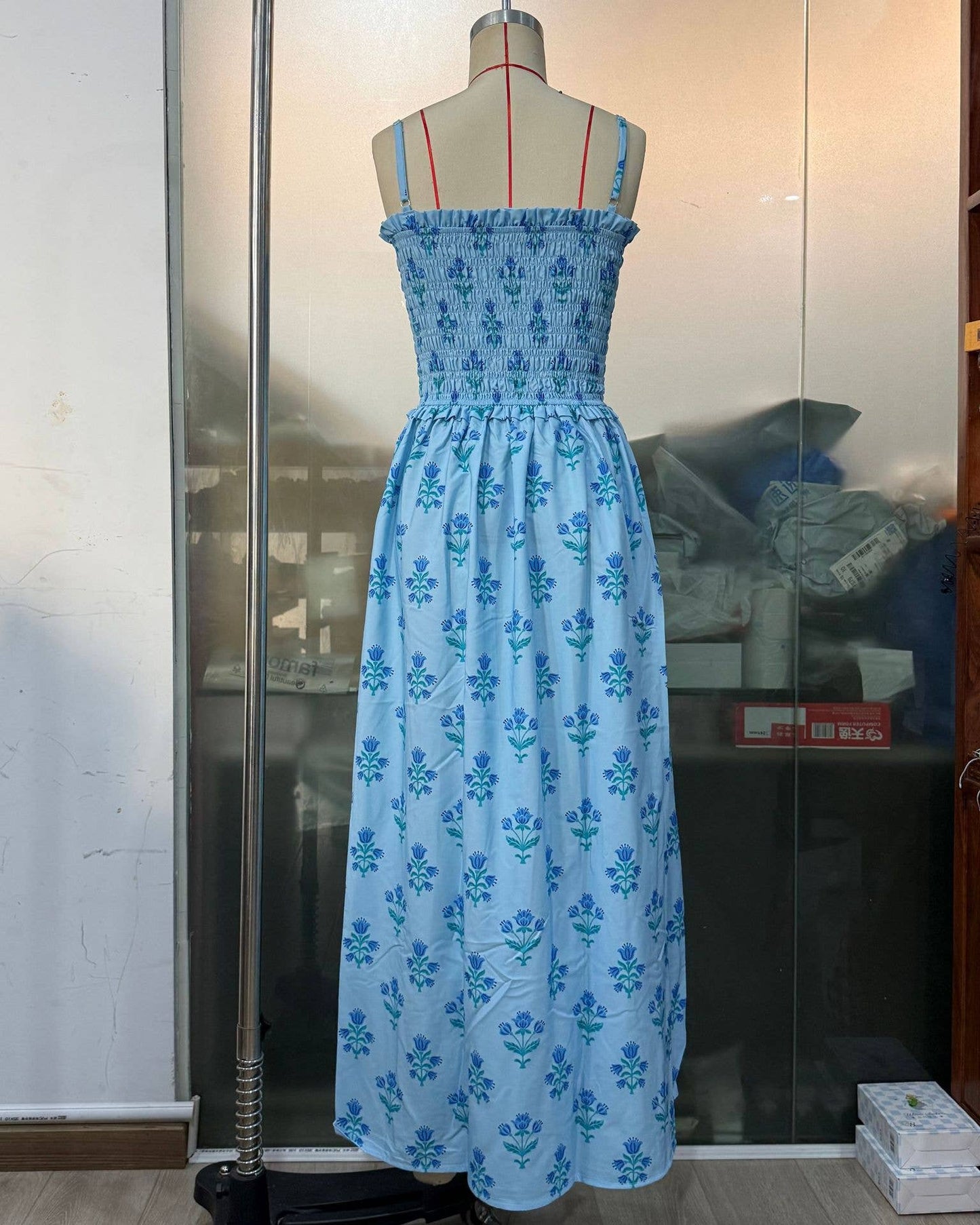 BOHEMIA MAGNOLIA FLORAL SPAGHETTI STRAPS FLARE DRESS