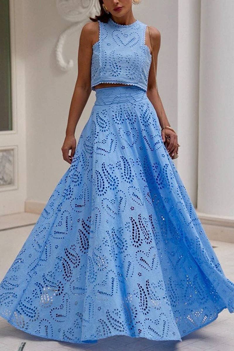 Eyelet Halter Skirt Set