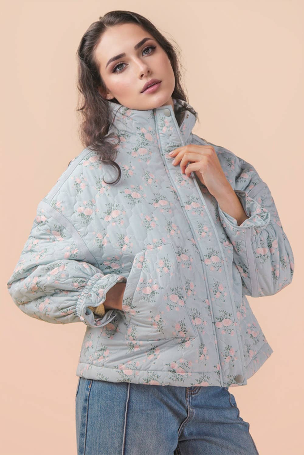 Floral Print Quilted Oversized Casual Jacket