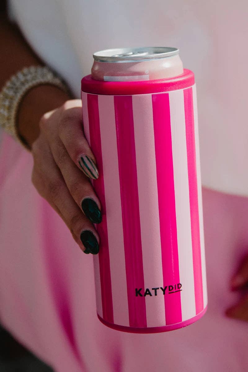 Pink and Hot Pink Striped Slim Can Cooler: Pink and Hot Pink