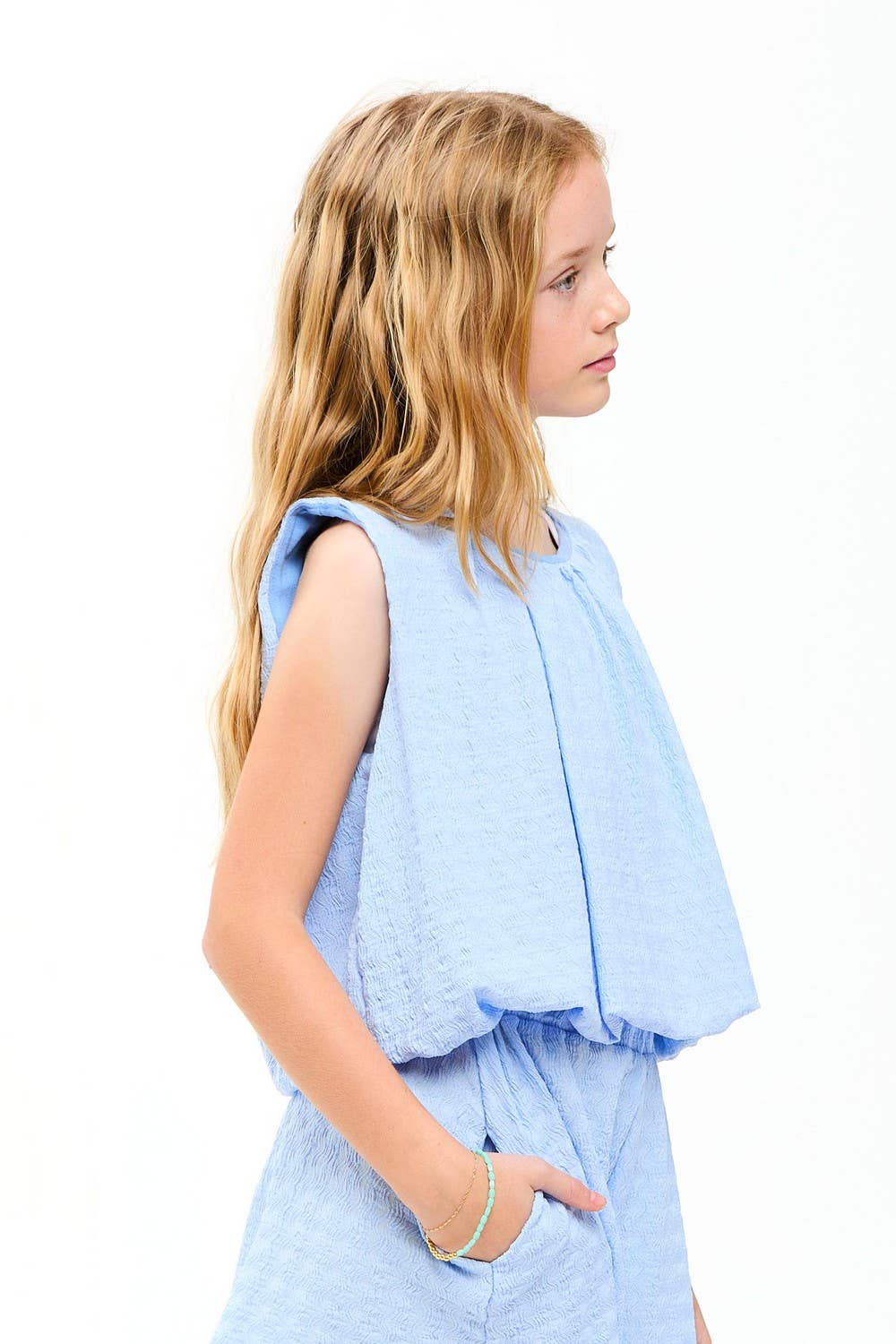 Curly Wrinkled Sleeveless Bubble Top