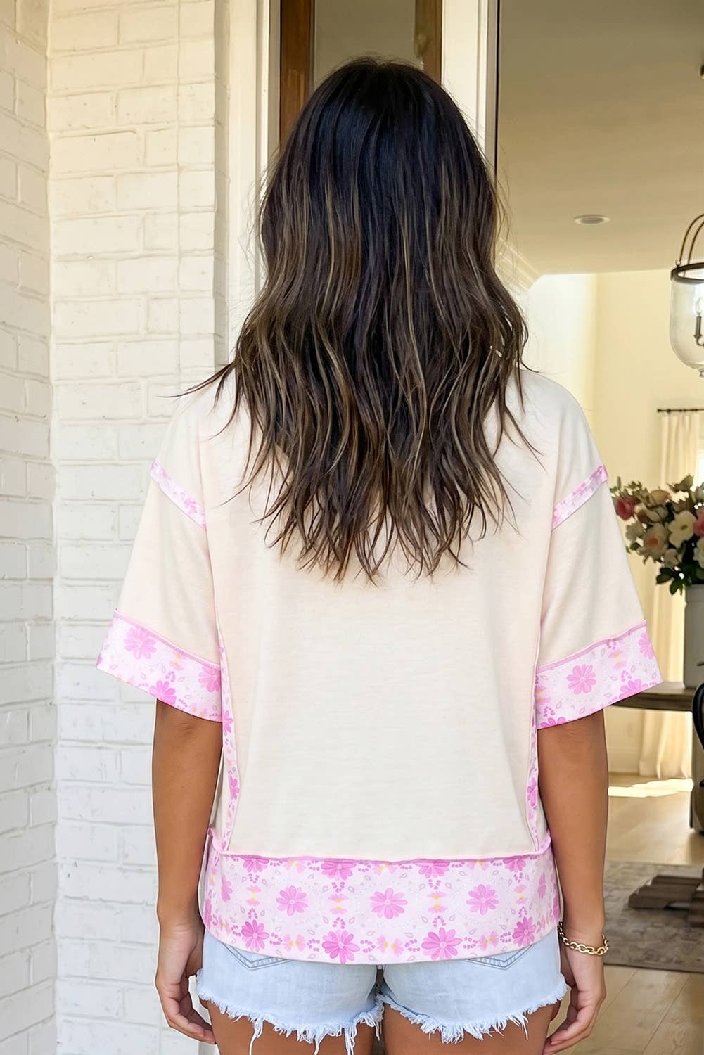 Daisy Floral Bowknot Patchwork Loose T Shirt