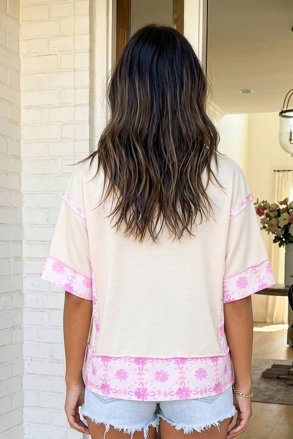 Daisy Floral Bowknot Patchwork Loose T Shirt