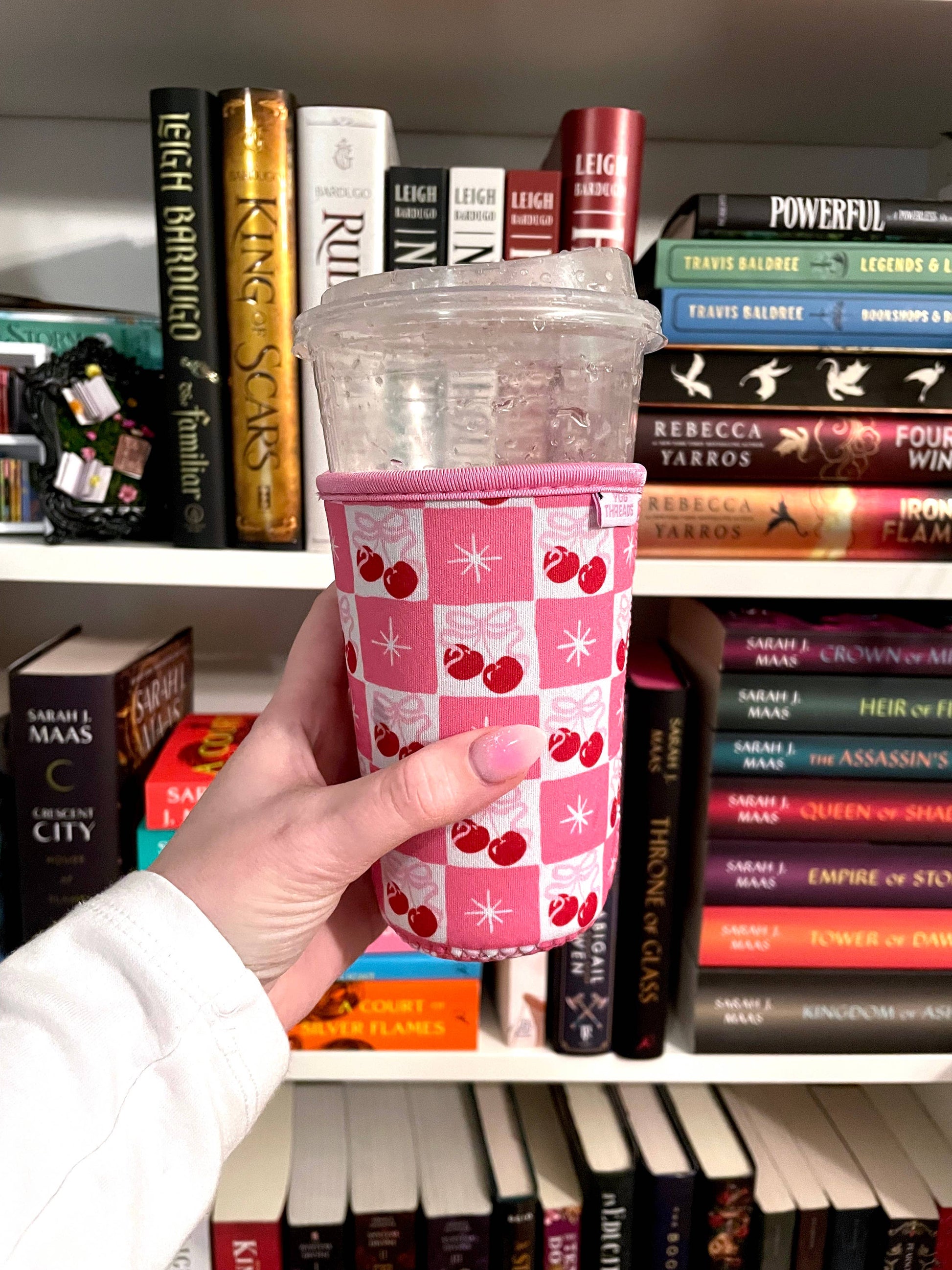 Cherry Bow Coquette Girl Iced Drink Sleeve - Medium: Light Pink
