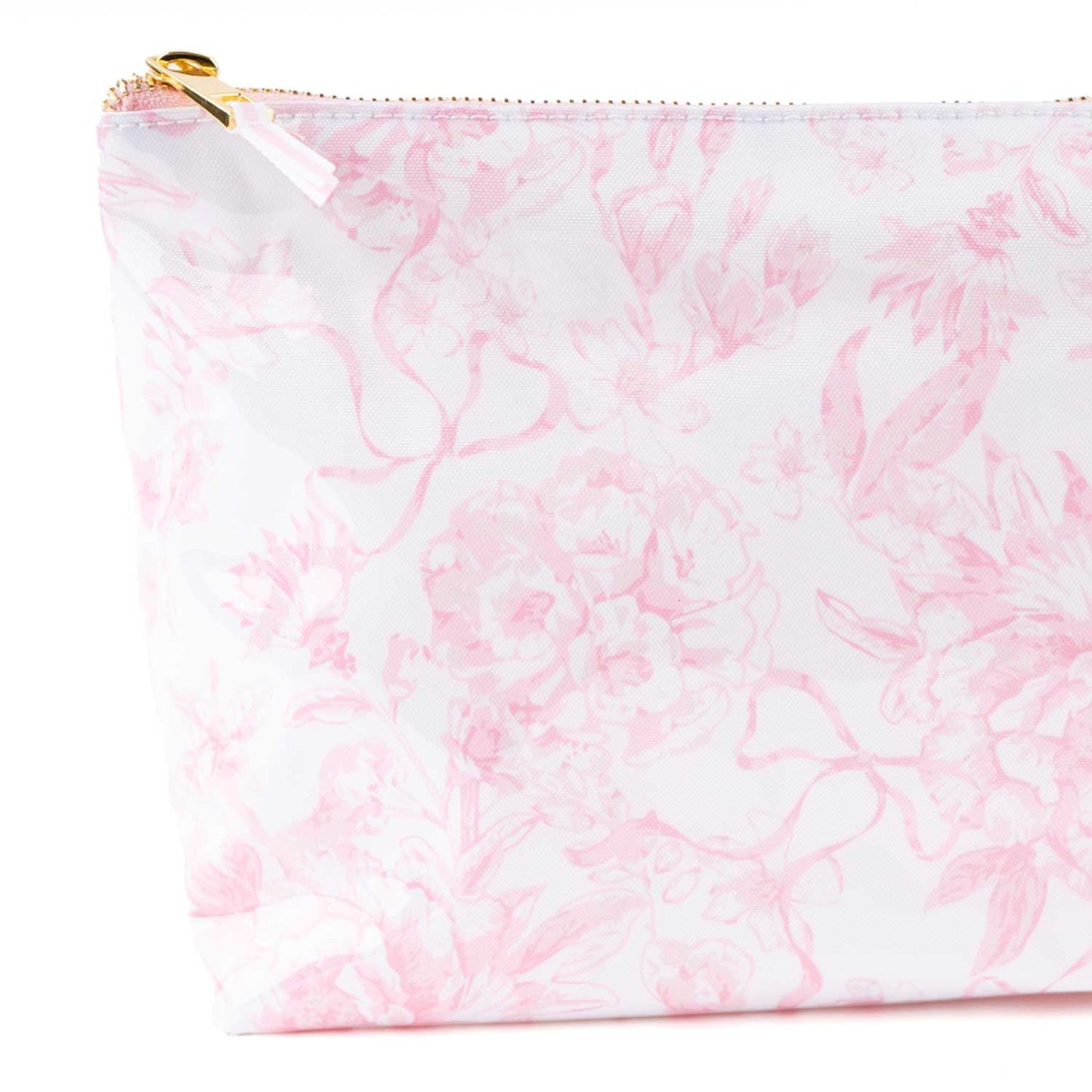 PINK BOW TOILE CLEAR COATED TRAVEL COSMETIC BAG CASE
