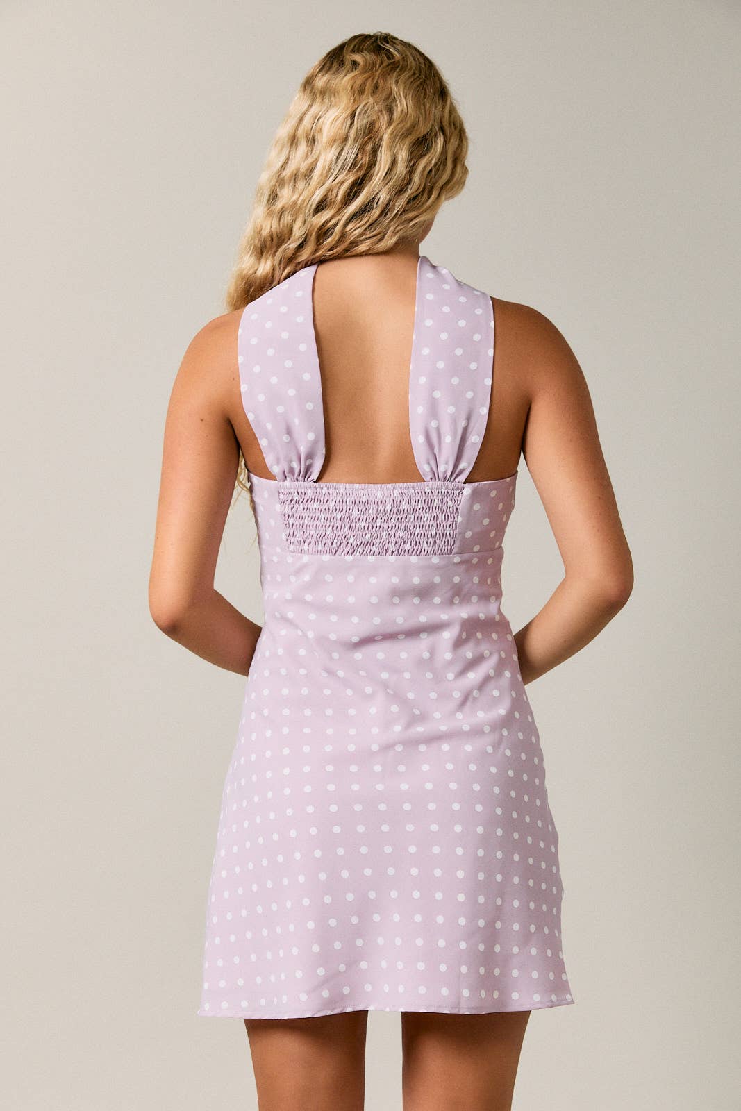 *Polka Dot Mini Dress With Attached Scarf