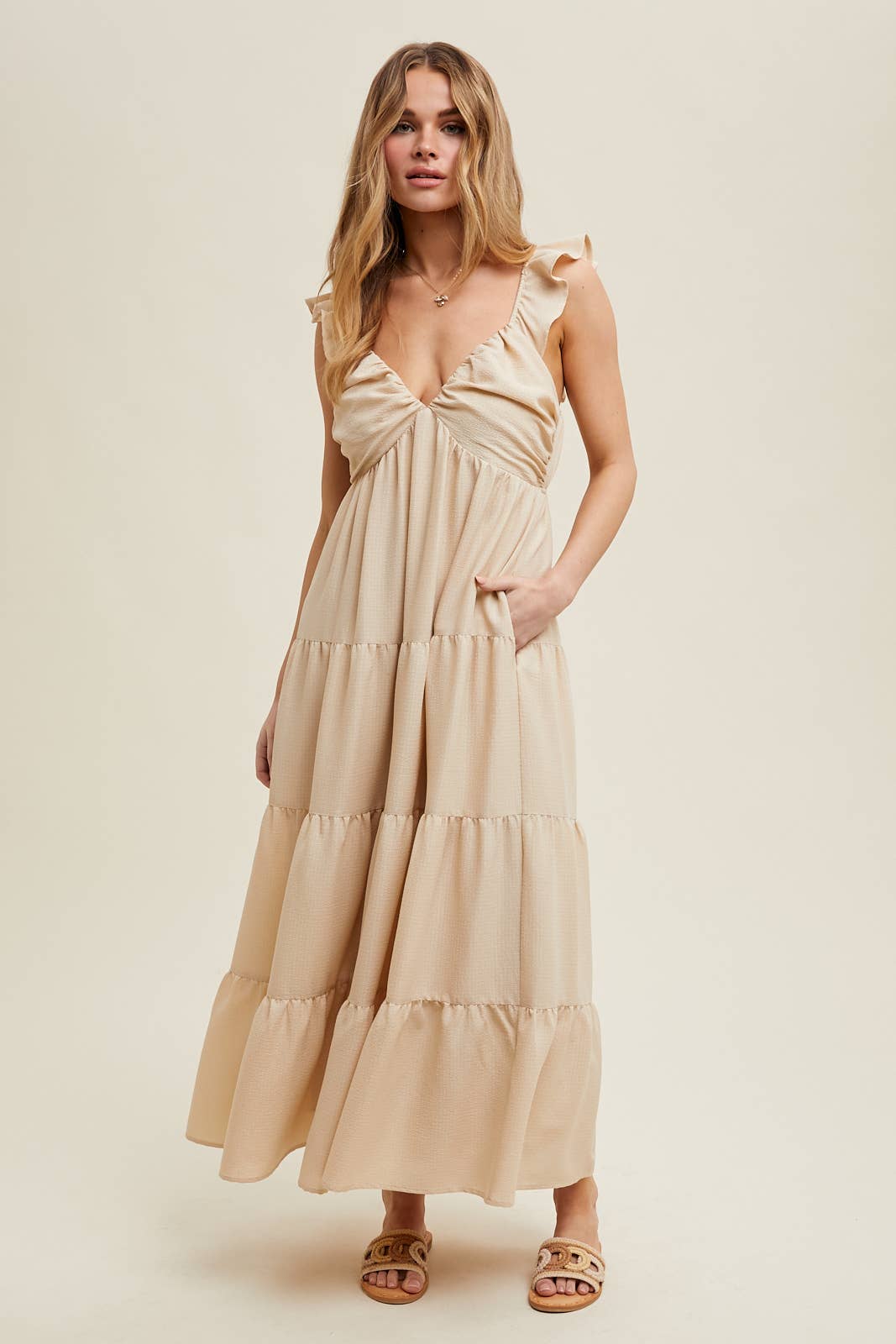 TEXTURED TIERED MIDI DRESS