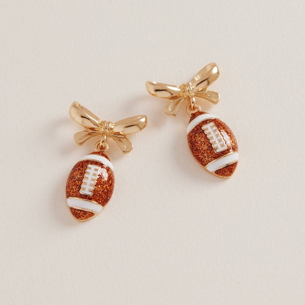SPARKLE FOOTBALL EARRINGS W/ BOW GAMEDAY JEWELRY