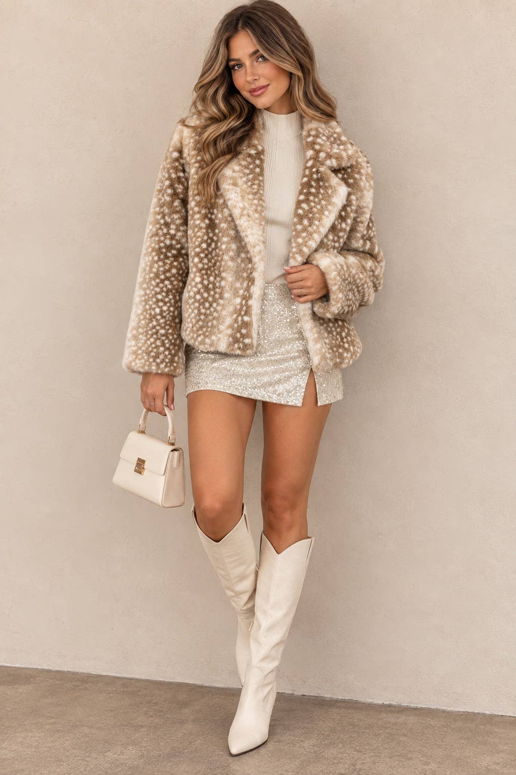 Spotted Faux Fur Cropped Jacket