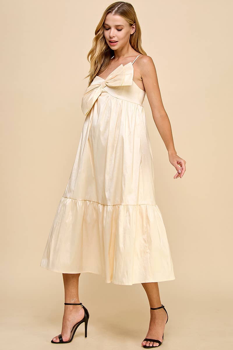 Adjustable Strap Midi Dress with Bow Detail