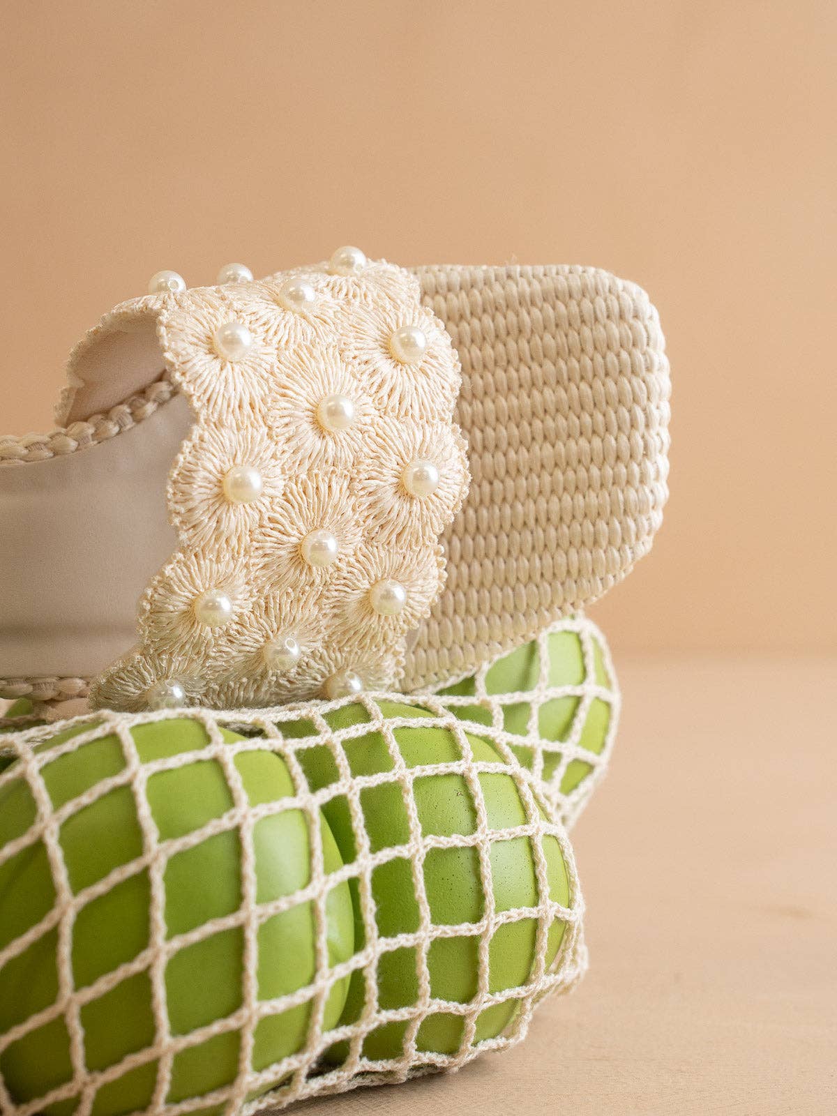 The Holland | Pearl Raffia Block Heel Mule