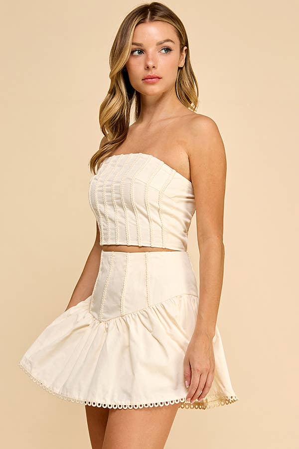 Tube top with mini skirt set in lightweight linen fabric
