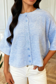 Chic 3/4 Sleeve Button Down Sweater Cardigan pink