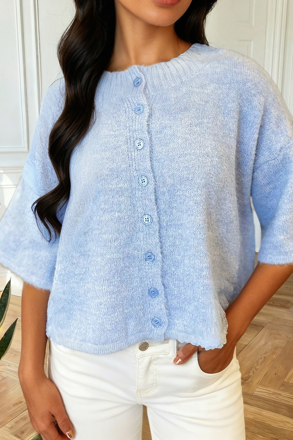 Chic 3/4 Sleeve Button Down Sweater Cardigan