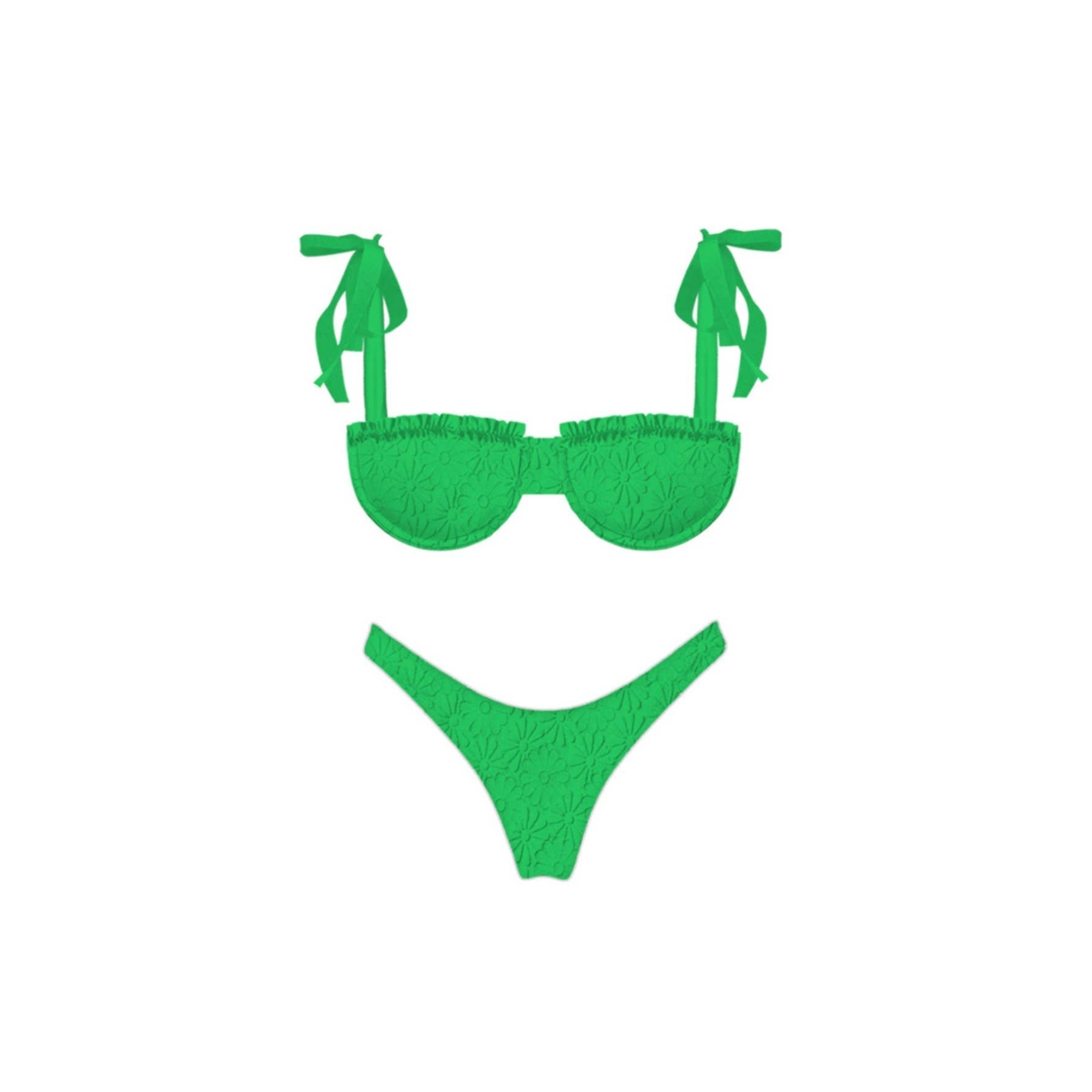 Jacquard Daisy Bikini Set: Green