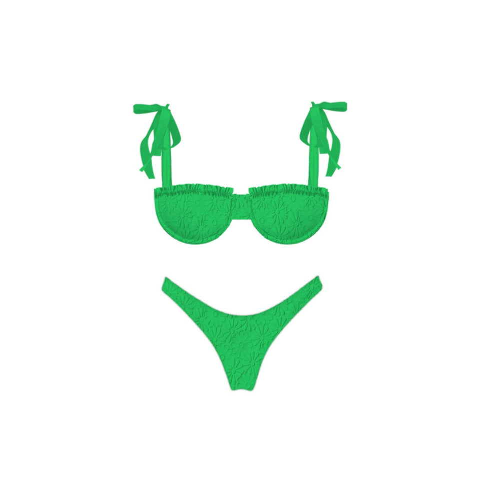 Jacquard Daisy Bikini Set: Green