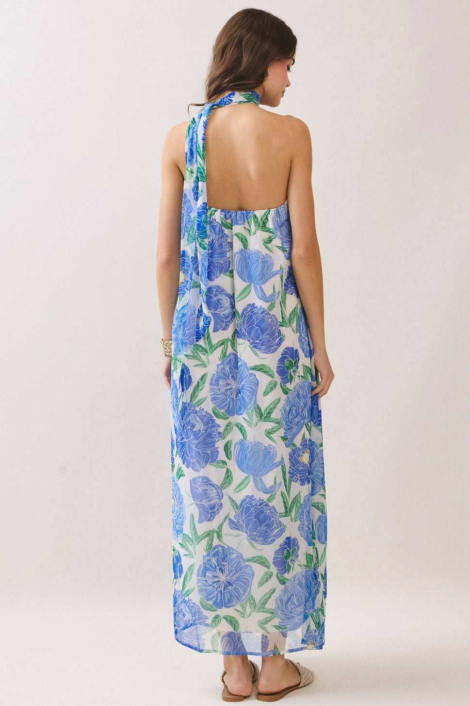 Strapless Floral Maxi Dress with Convertible Scarf