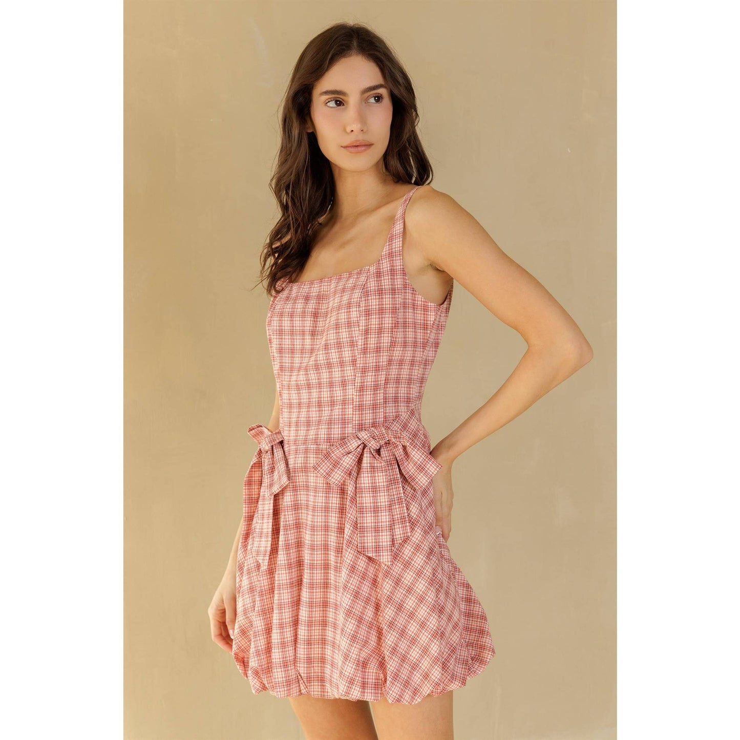 WHITE RED BOW DETAIL MINI DRESS