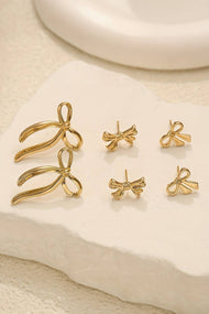 Plated Stainless Alloy Bow Earring Set: Gold / ONE SIZE