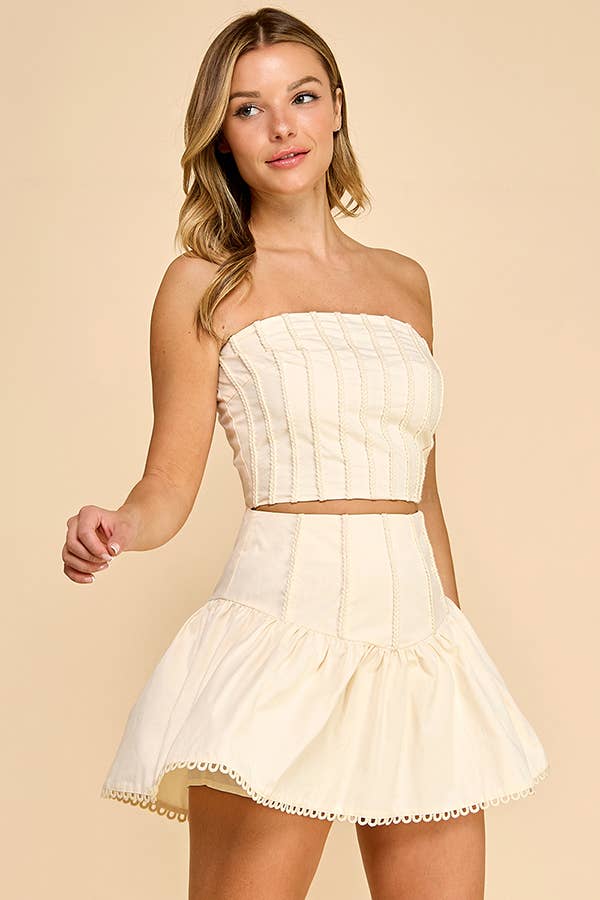 Tube top with mini skirt set in lightweight linen fabric