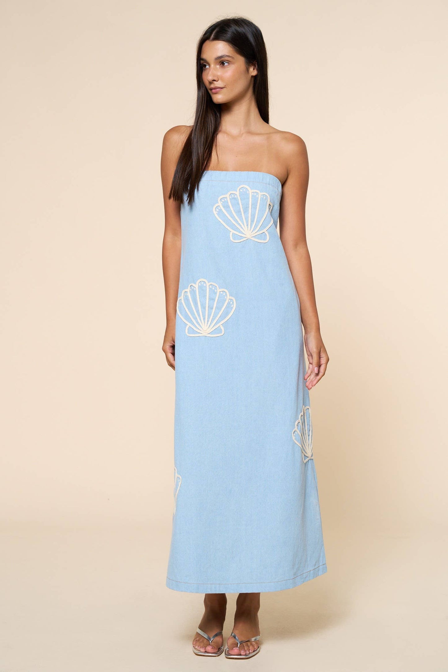 Seashell Embroidered Tube Maxi Dress