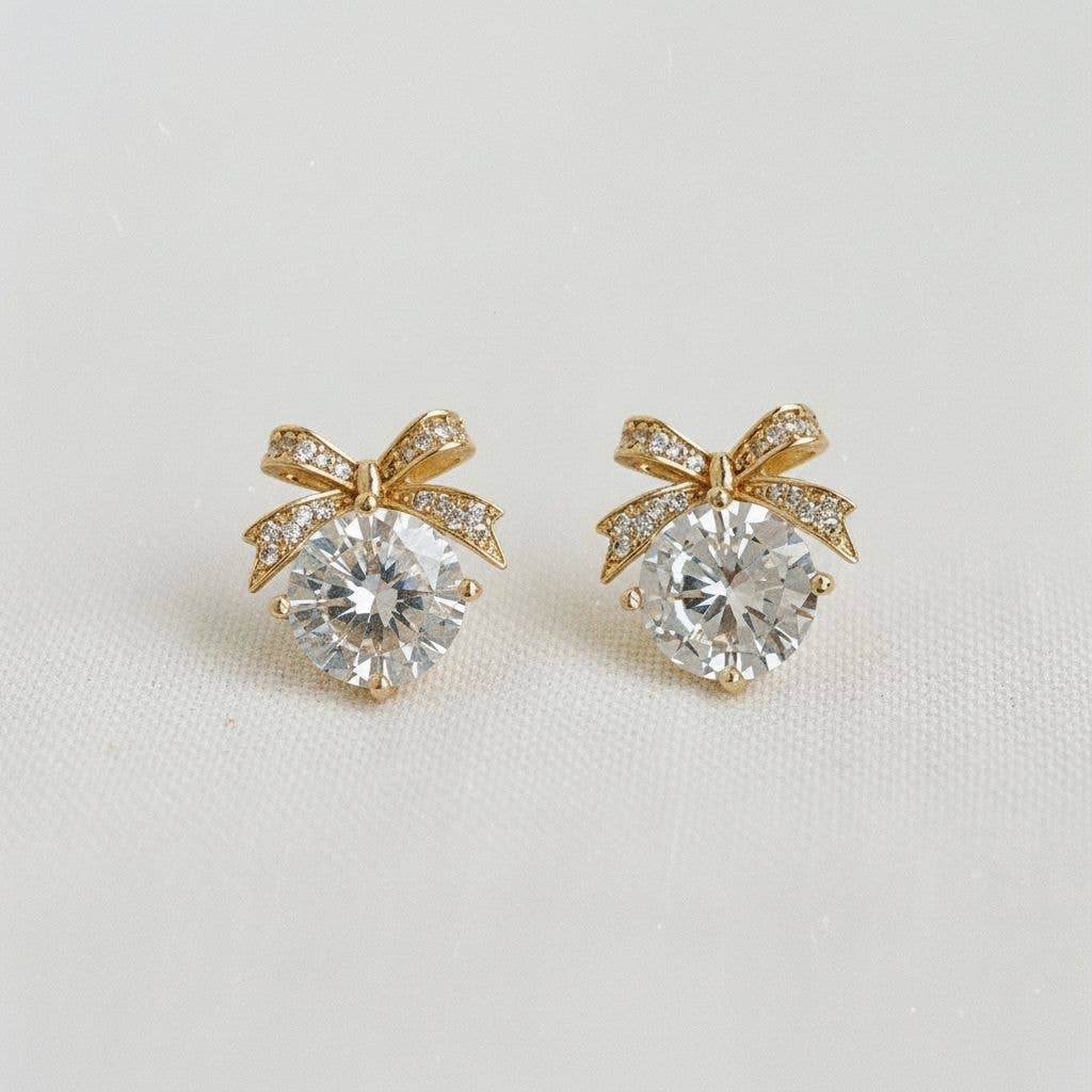 Cubic Zirconia Bow Stud Earrings