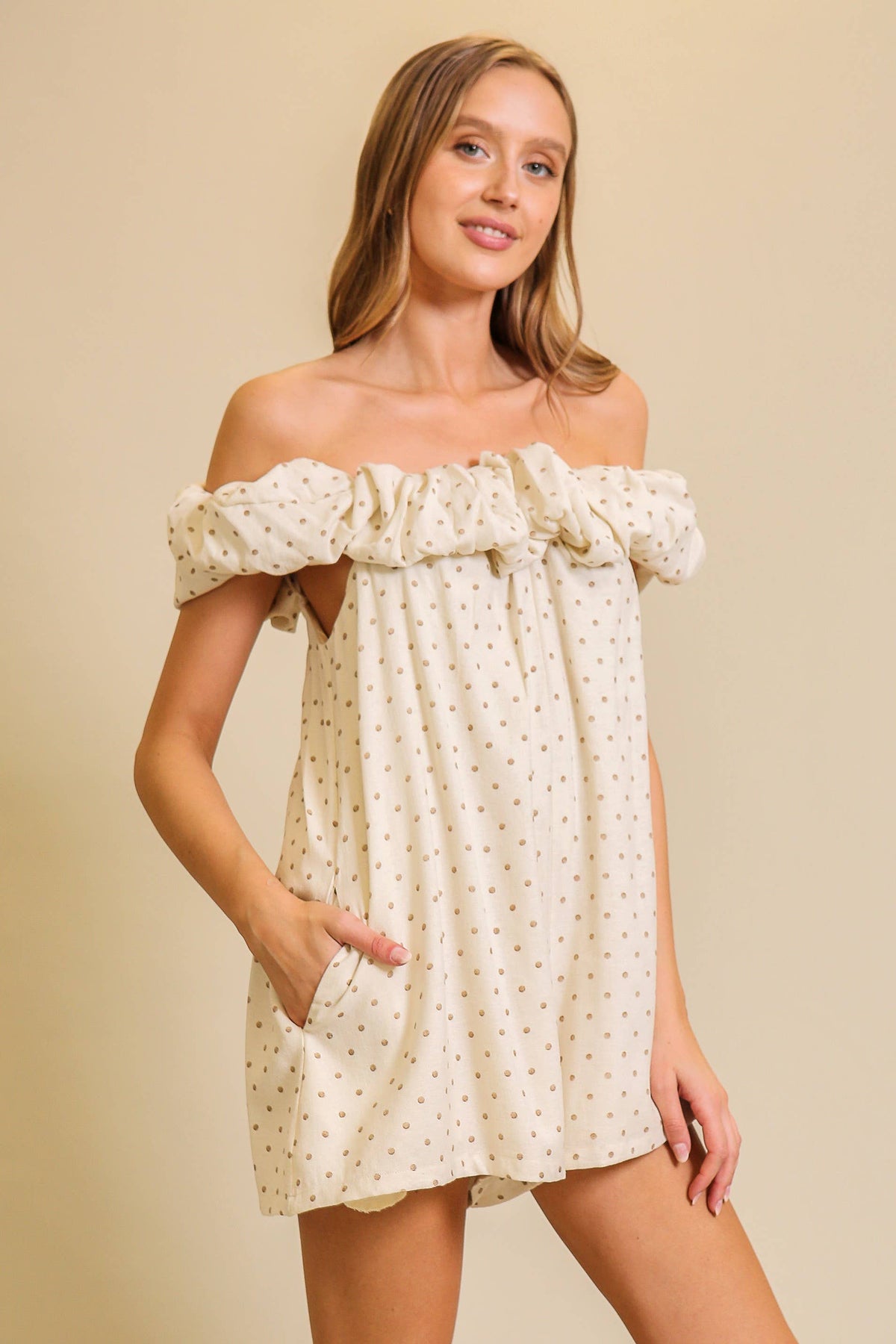 Polka Dot Off-The-Shoulder Romper