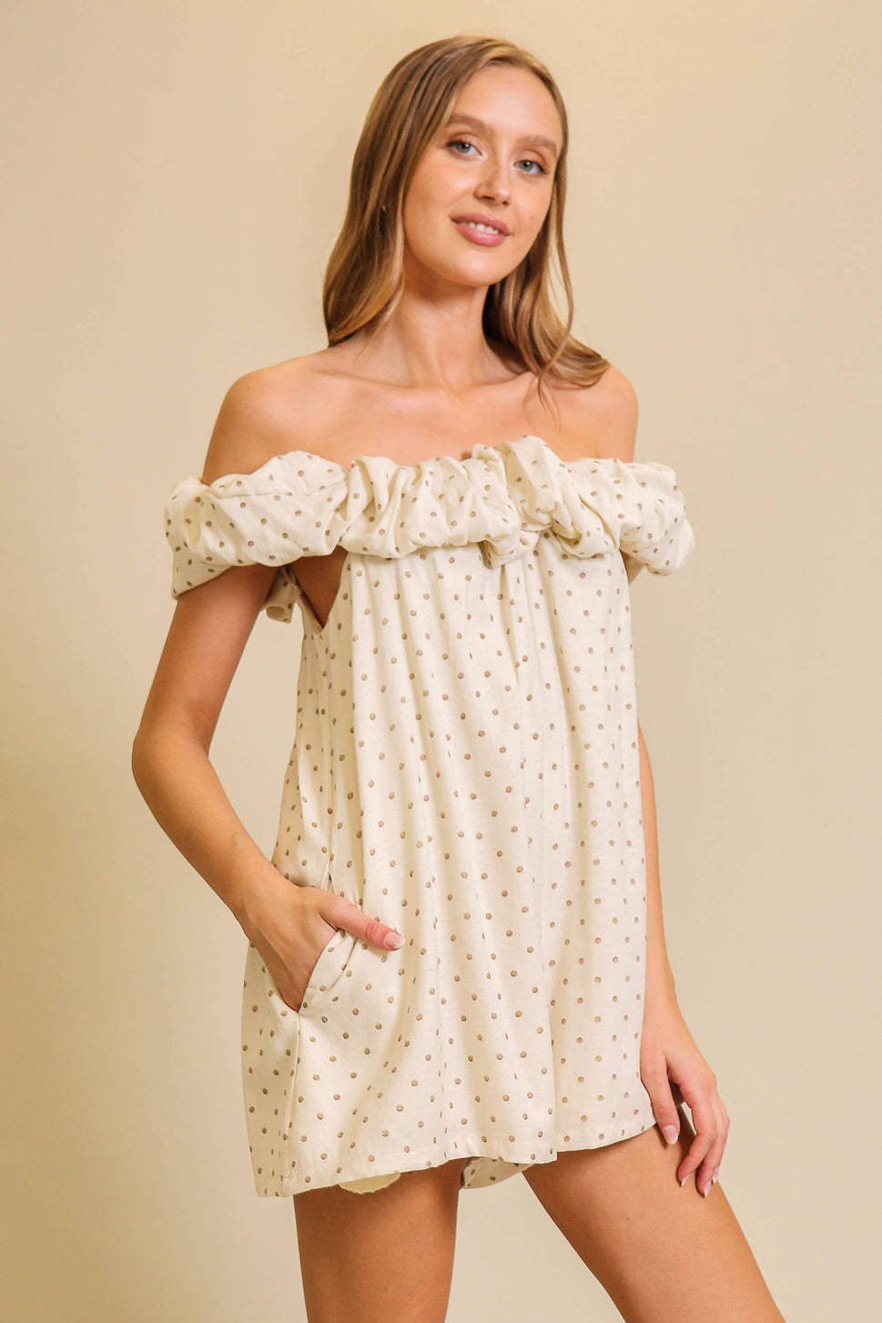 Polka Dot Off-The-Shoulder Romper