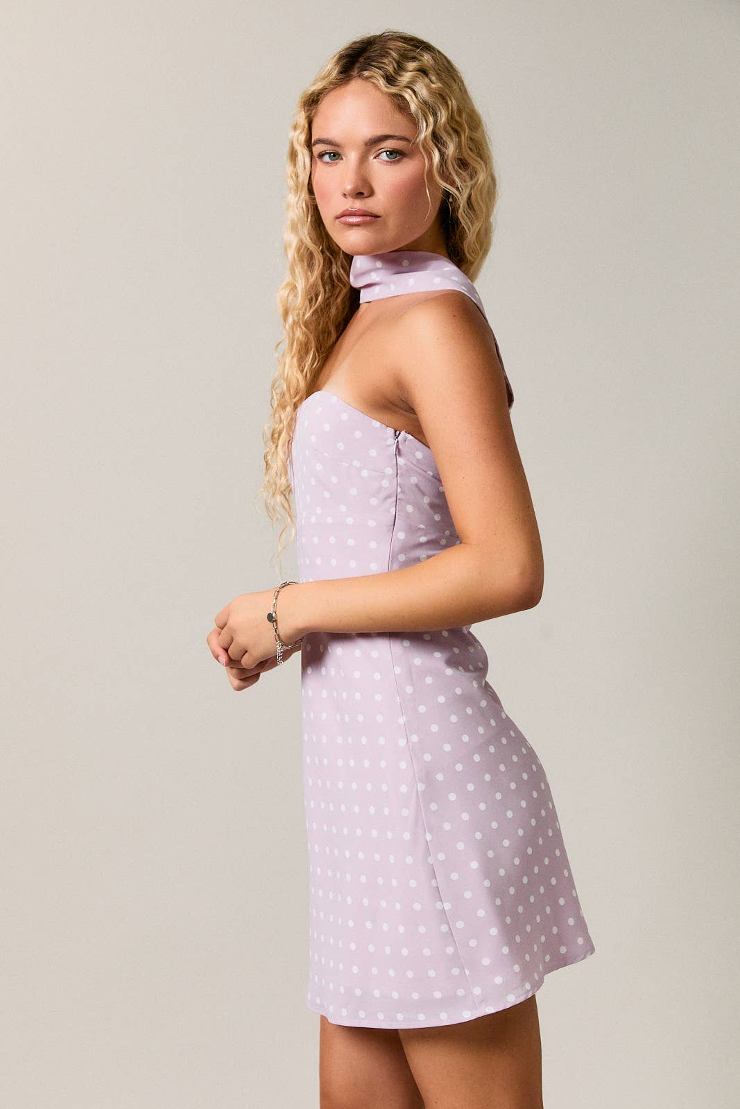 *Polka Dot Mini Dress With Attached Scarf