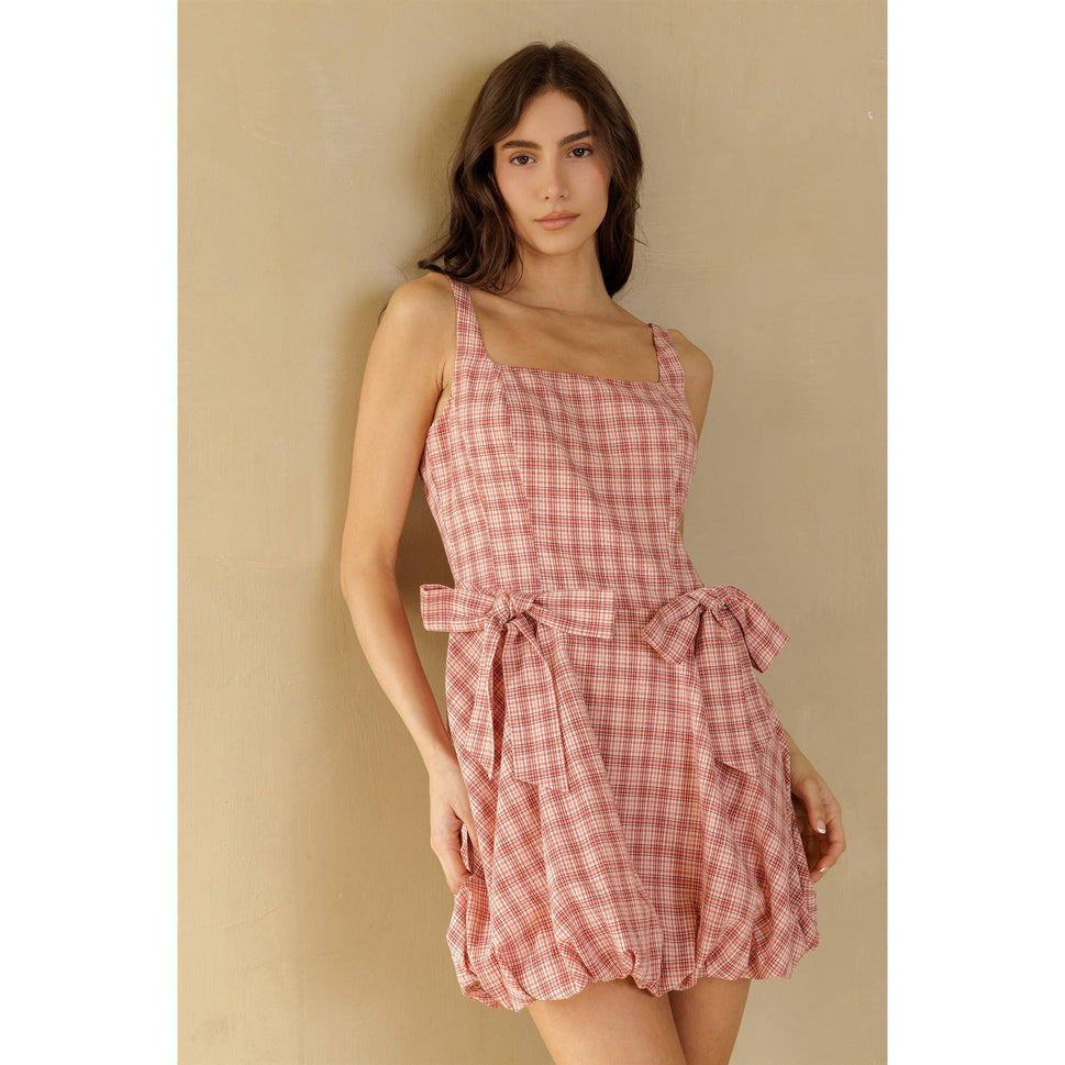 WHITE RED BOW DETAIL MINI DRESS