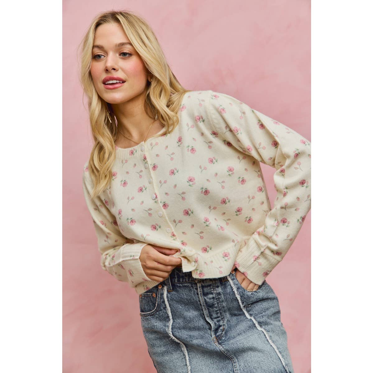 FLORAL PRINT BUTTON DOWN CARDIGAN SWEATER TOP