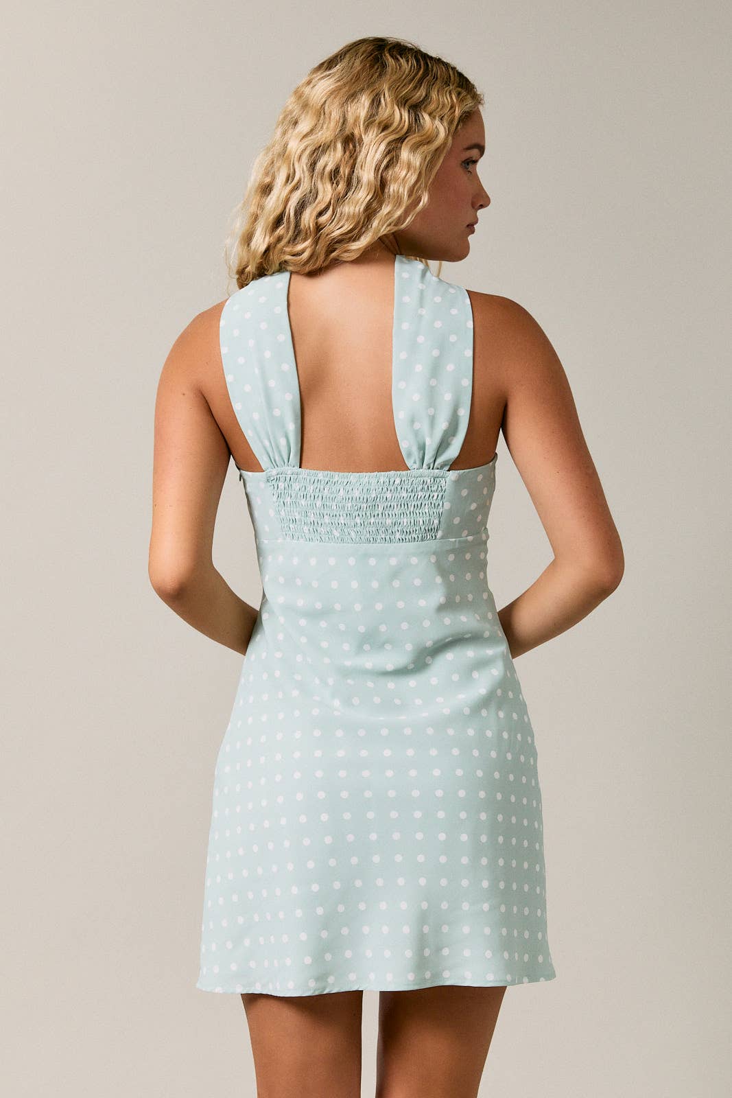 *Polka Dot Mini Dress With Attached Scarf
