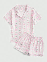 STYLISH BOW PRINT LOUNGEWEAR SET