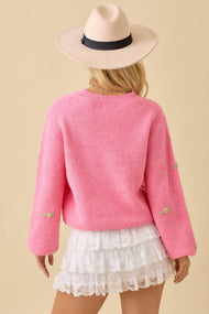 3D Flower Embroidered Knit Cardigan