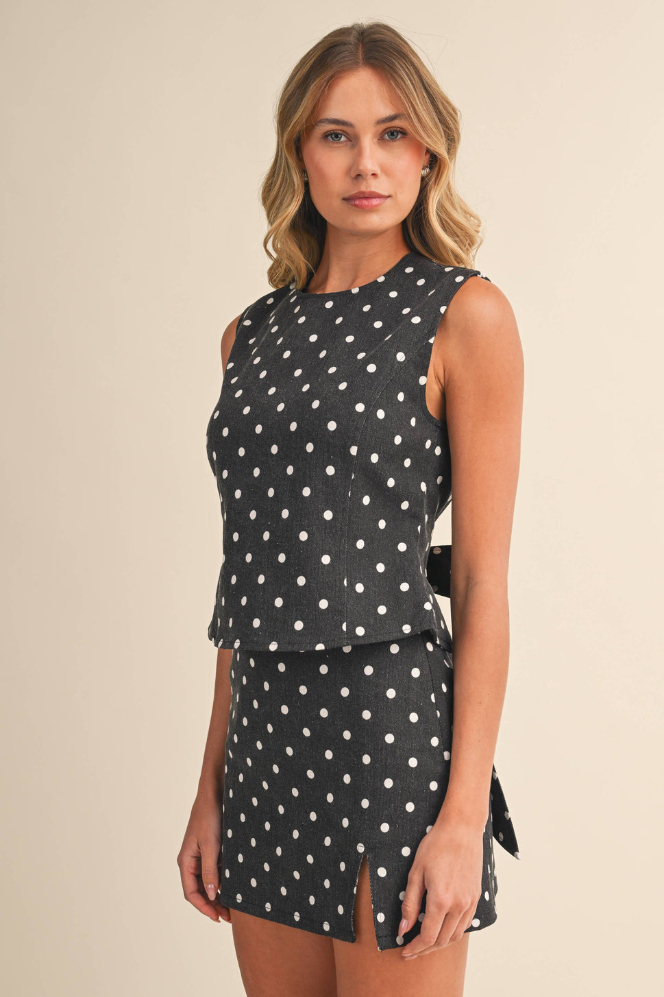 Polkadot Open Back Top And Mini Skirt