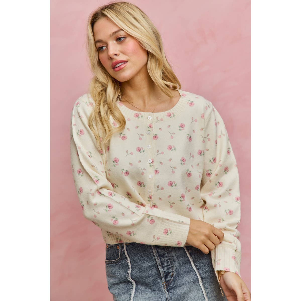 FLORAL PRINT BUTTON DOWN CARDIGAN SWEATER TOP