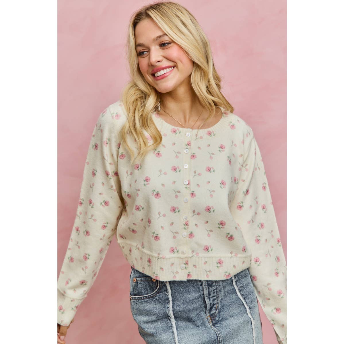 FLORAL PRINT BUTTON DOWN CARDIGAN SWEATER TOP