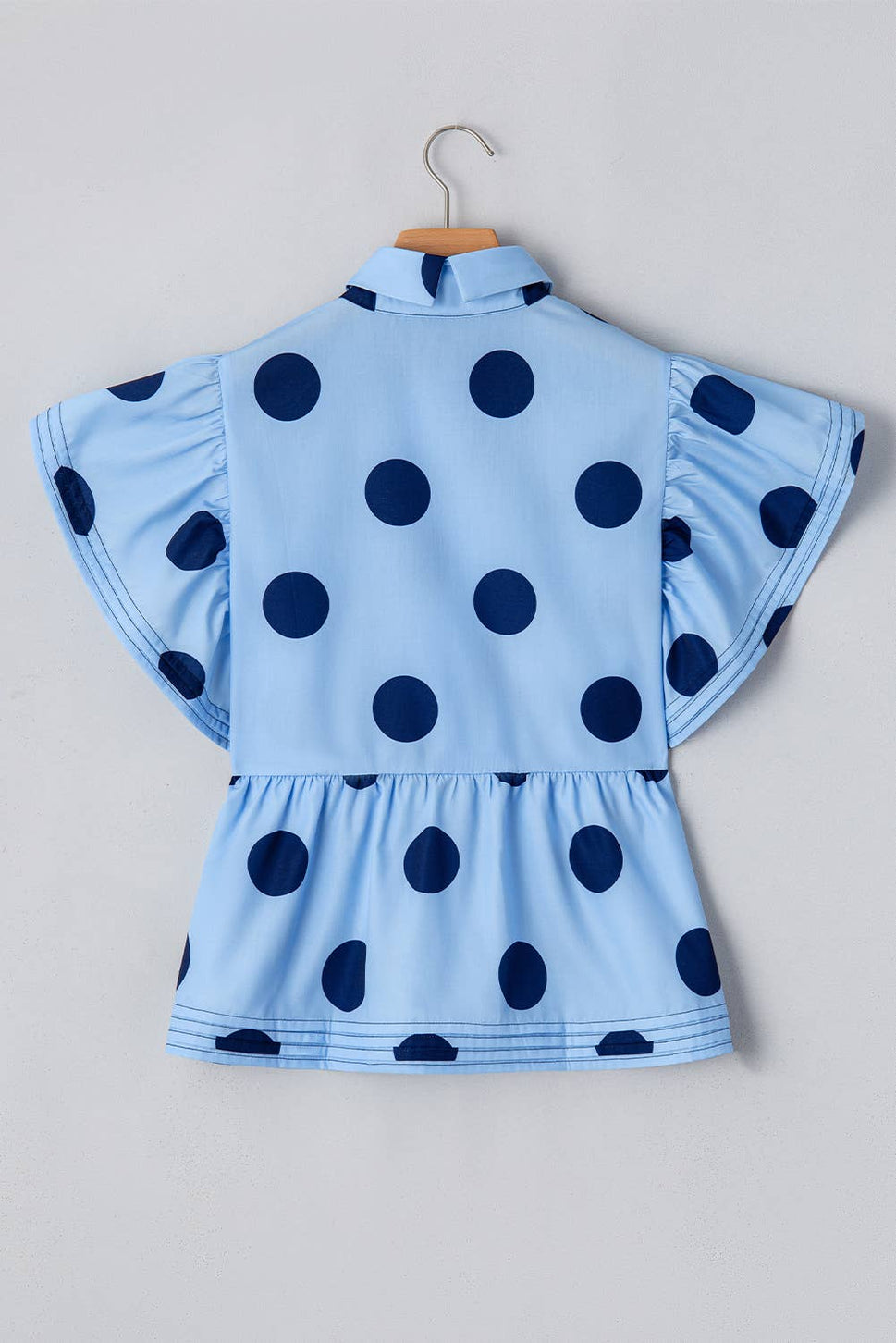 Polka Dot Print Ruffled Buttoned Collared Blouse