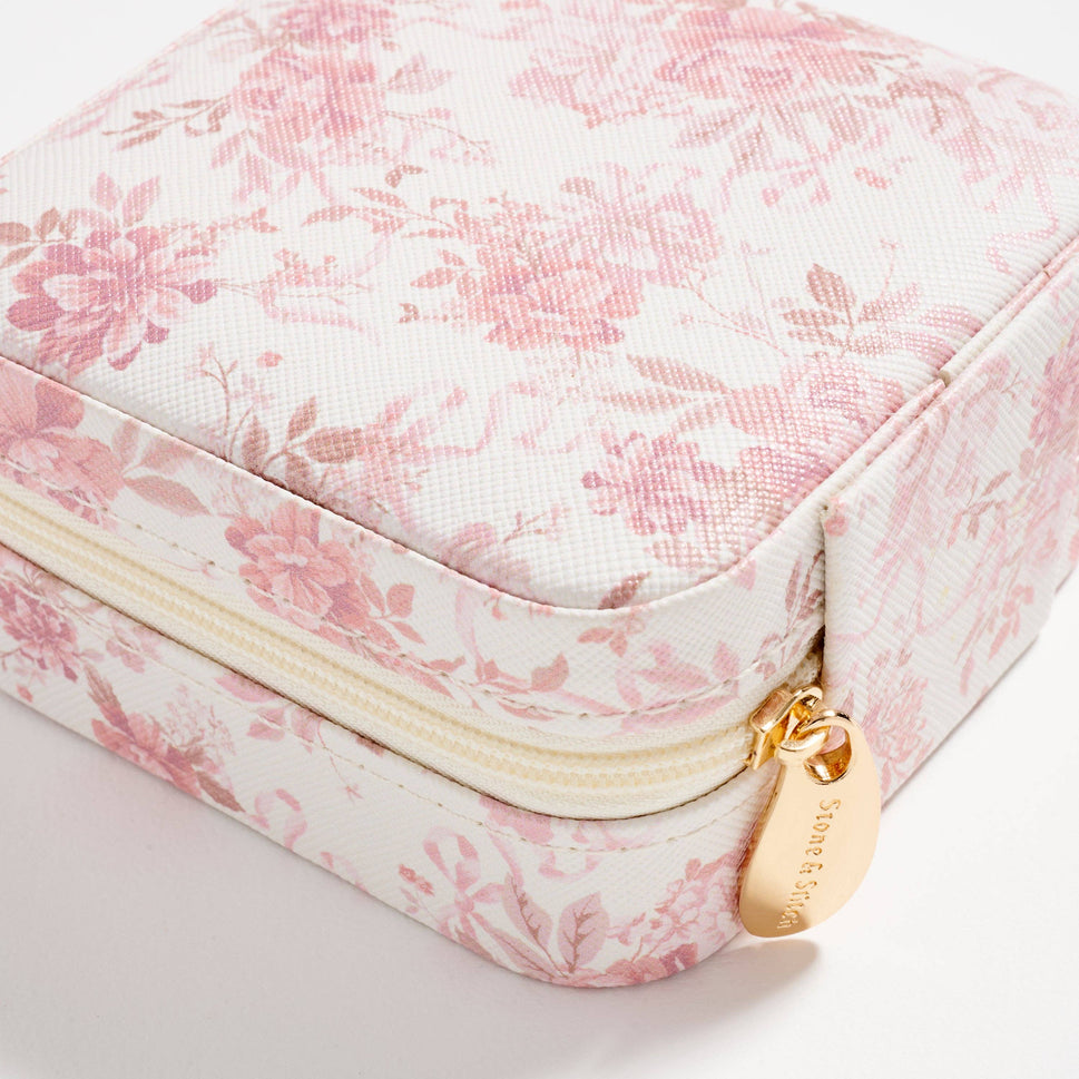 Floral Travel Jewelry Box with Mirror