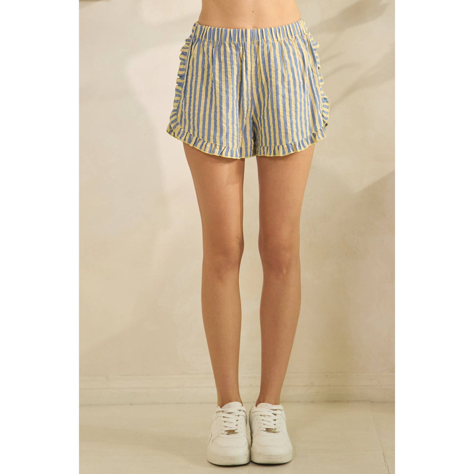 Boho Stripe Ruffle Lounge Shorts