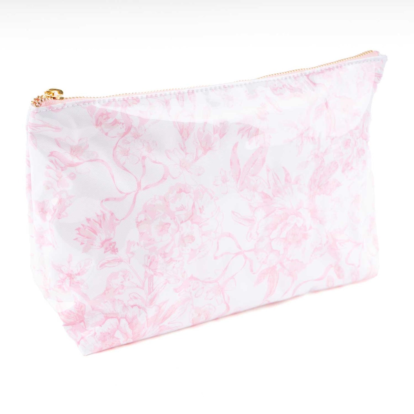 PINK BOW TOILE CLEAR COATED TRAVEL COSMETIC BAG CASE