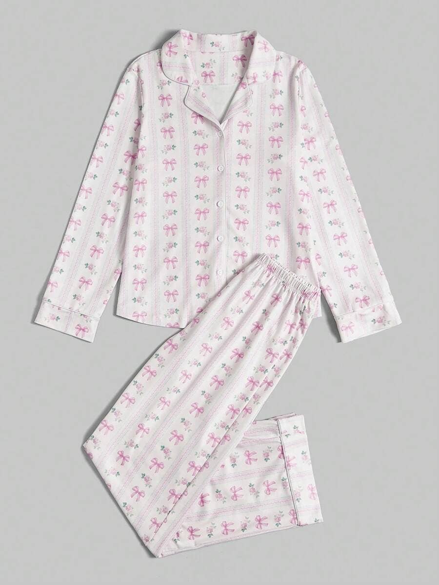 STYLISH BOW PRINT LOUNGEWEAR SET