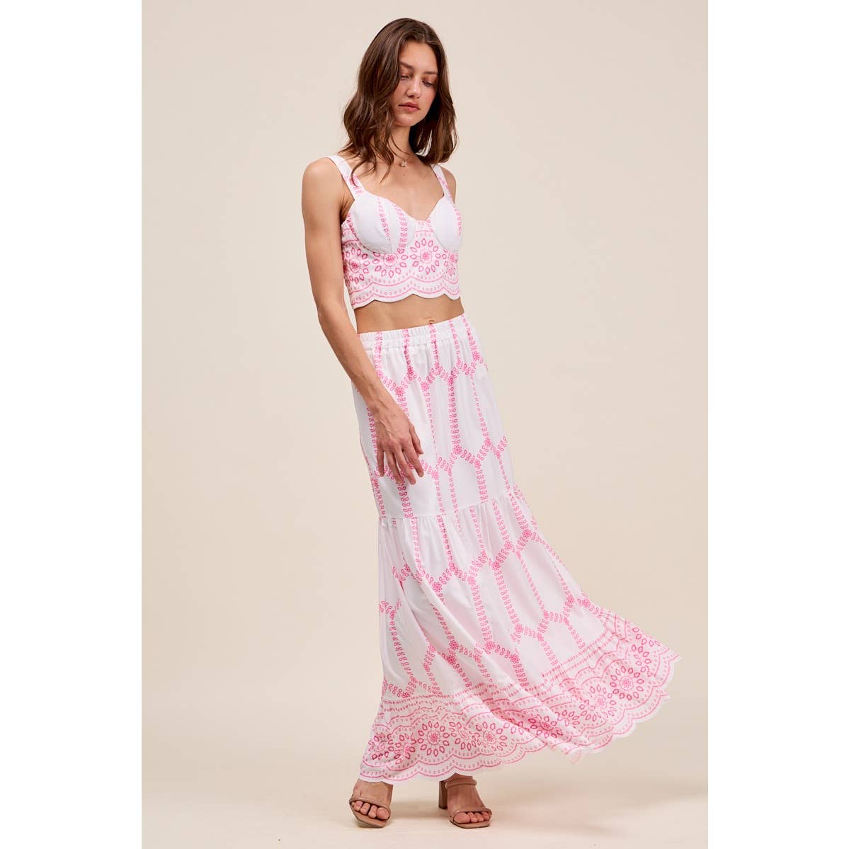 Embroidery Looking Print Woven Top & Skirt Set