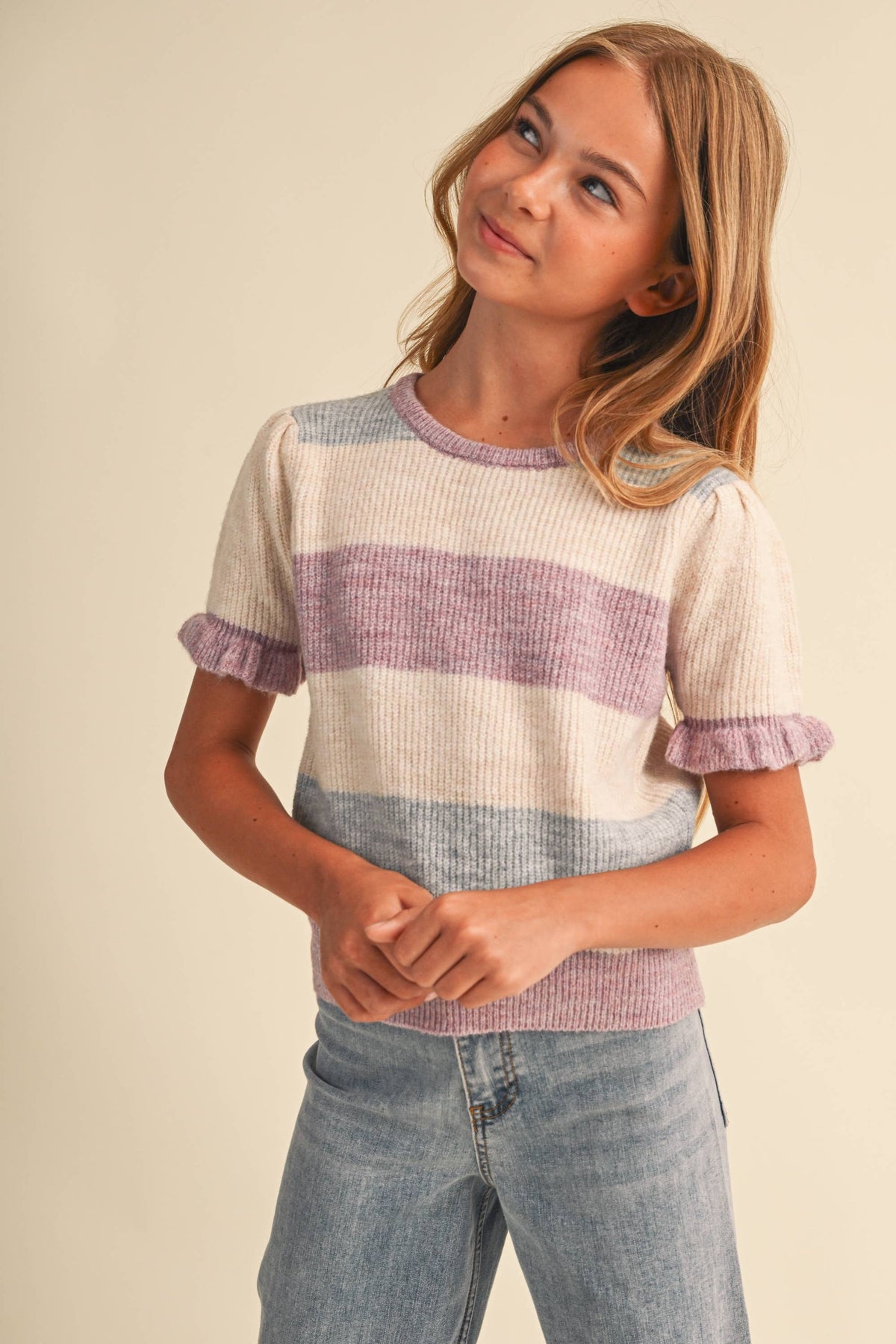 Tween Kids Girl Puff Sleeve Sweater