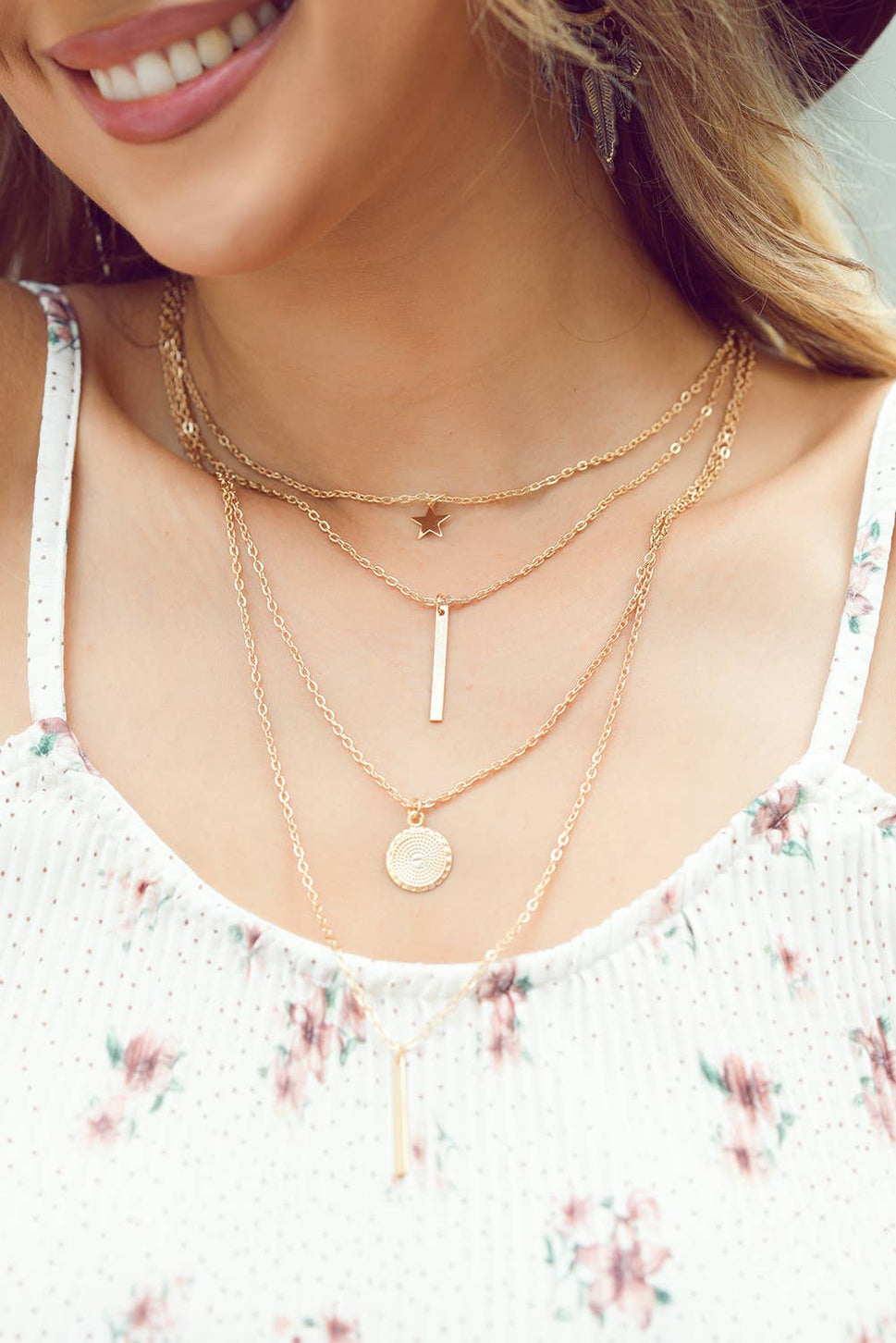 Boho Multi-layered Star Pendant Necklace: Gold