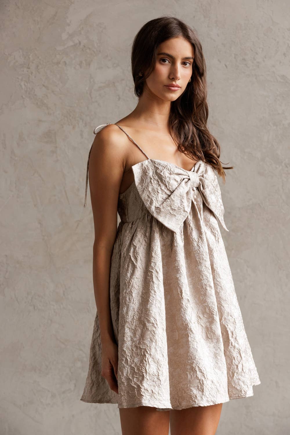 JACQUARD BOW MINI DRESS