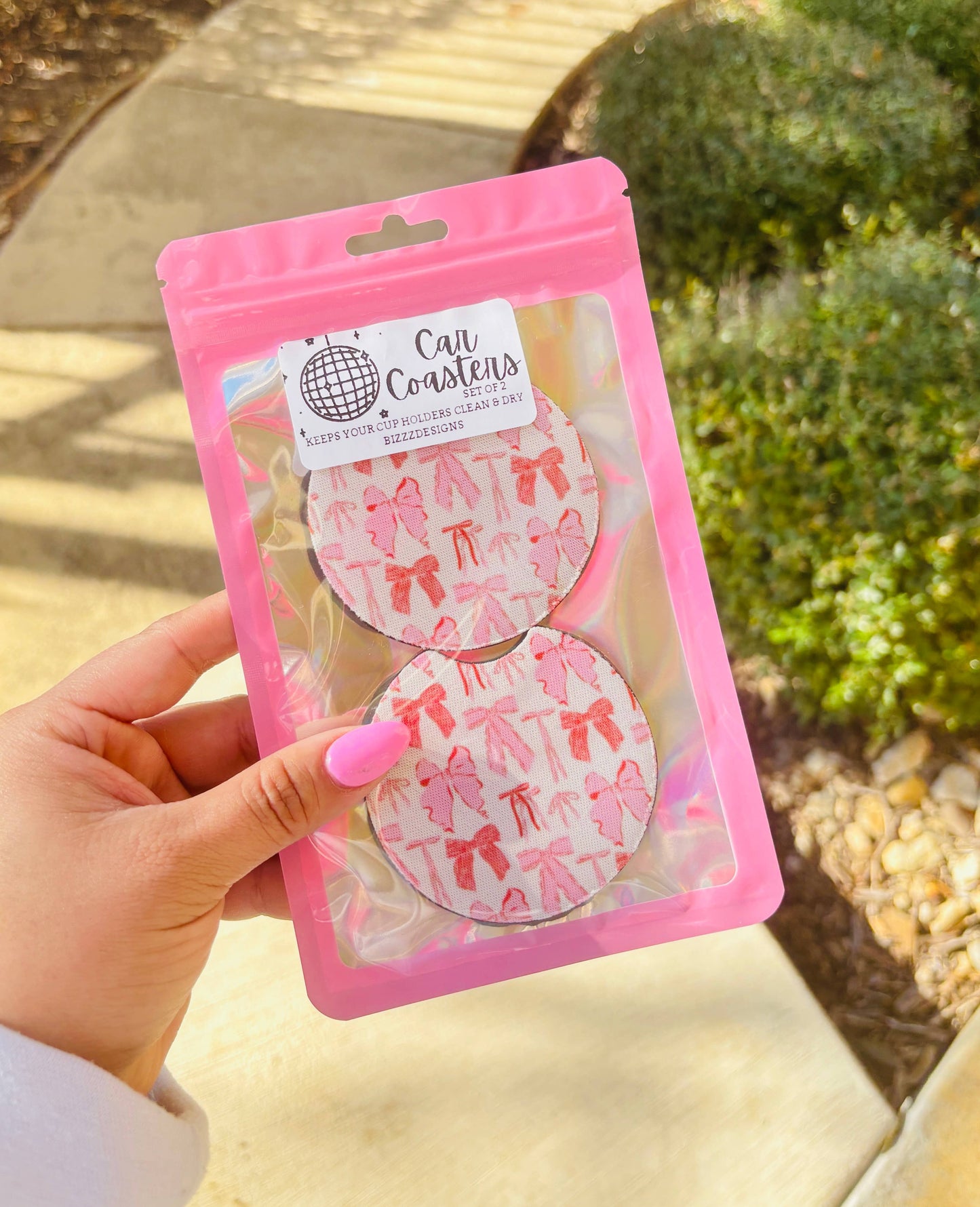 Pink Bow Coquette Car Coasters | Bow Car Coasters Set of 5