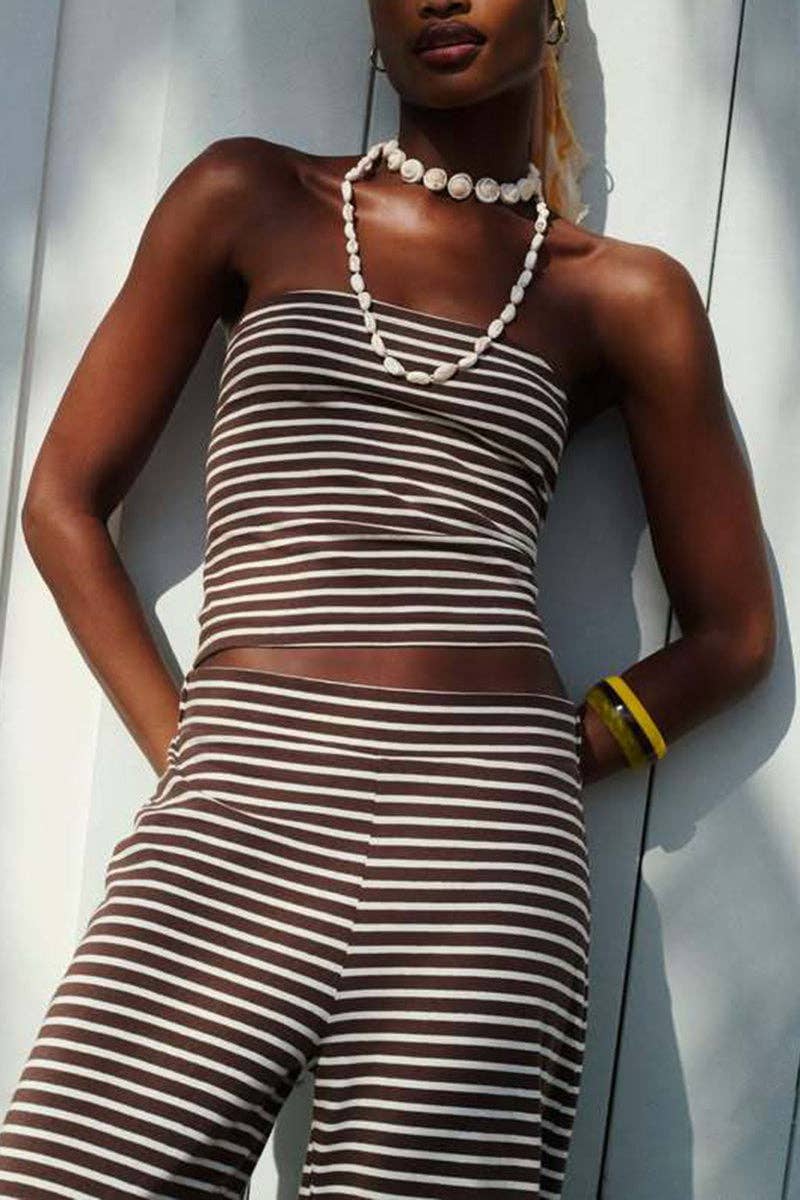 Strapless Striped Pants Set: PINK / M