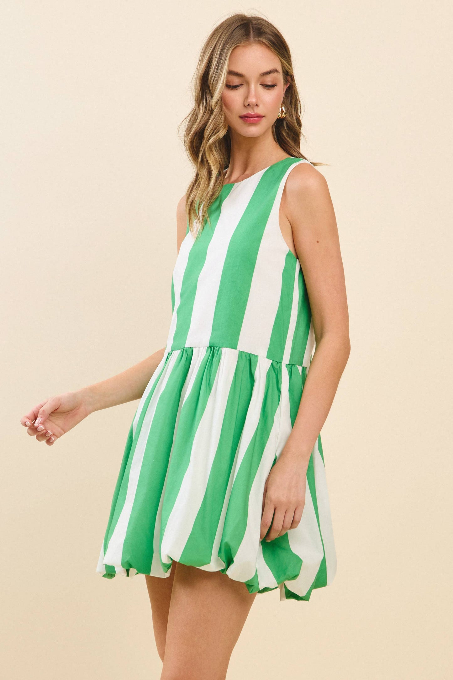 CD05939-Bold Vertical Stripes Gathered Drop Waist Dress