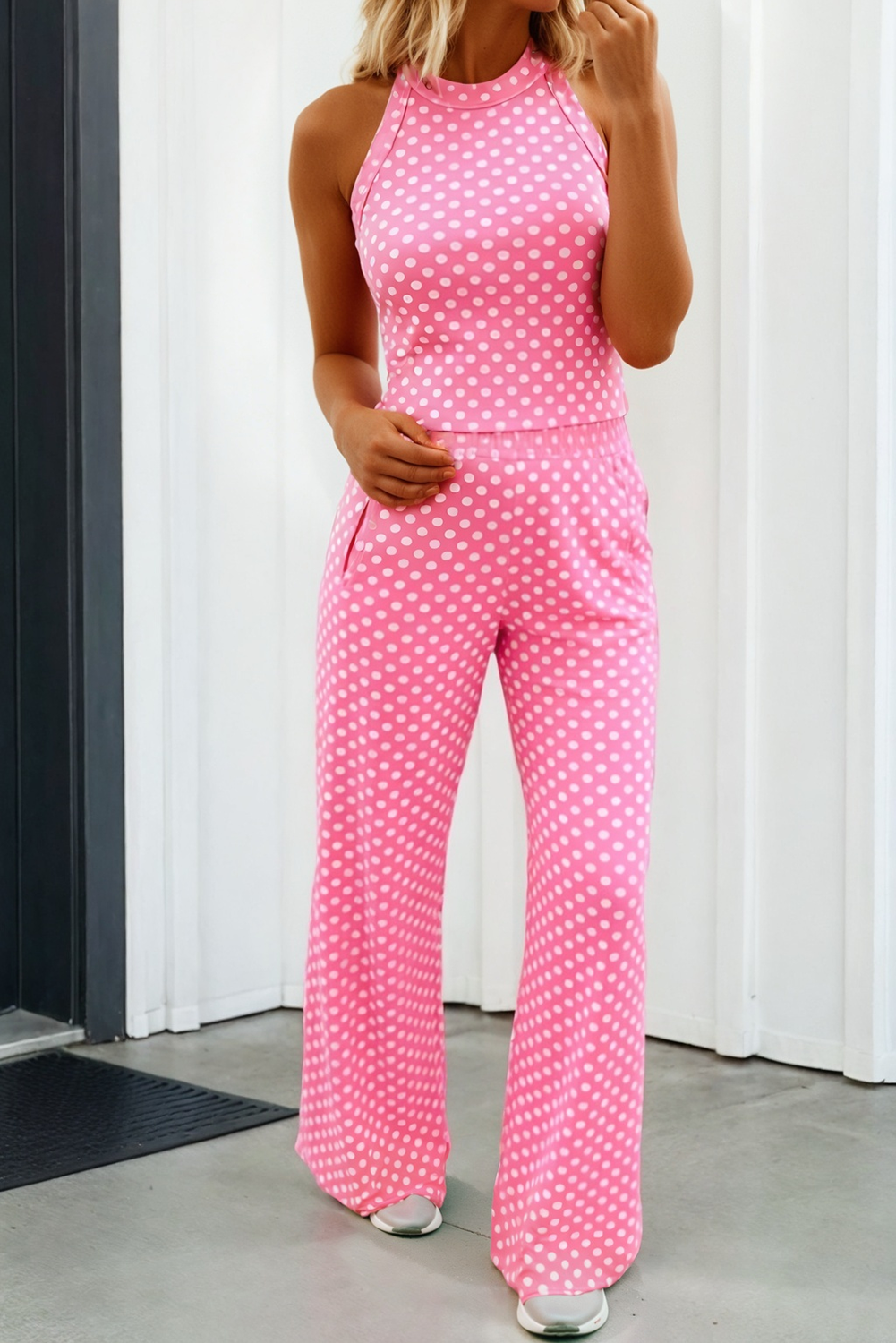 Polka Dot Print Slim Tank Pants